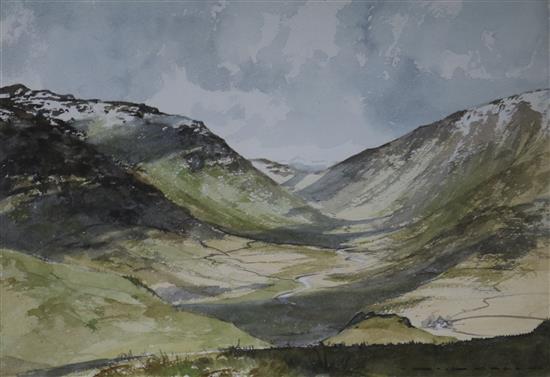 David Green, watercolour, Hard Knott Pass, signed, 25 x 36cm